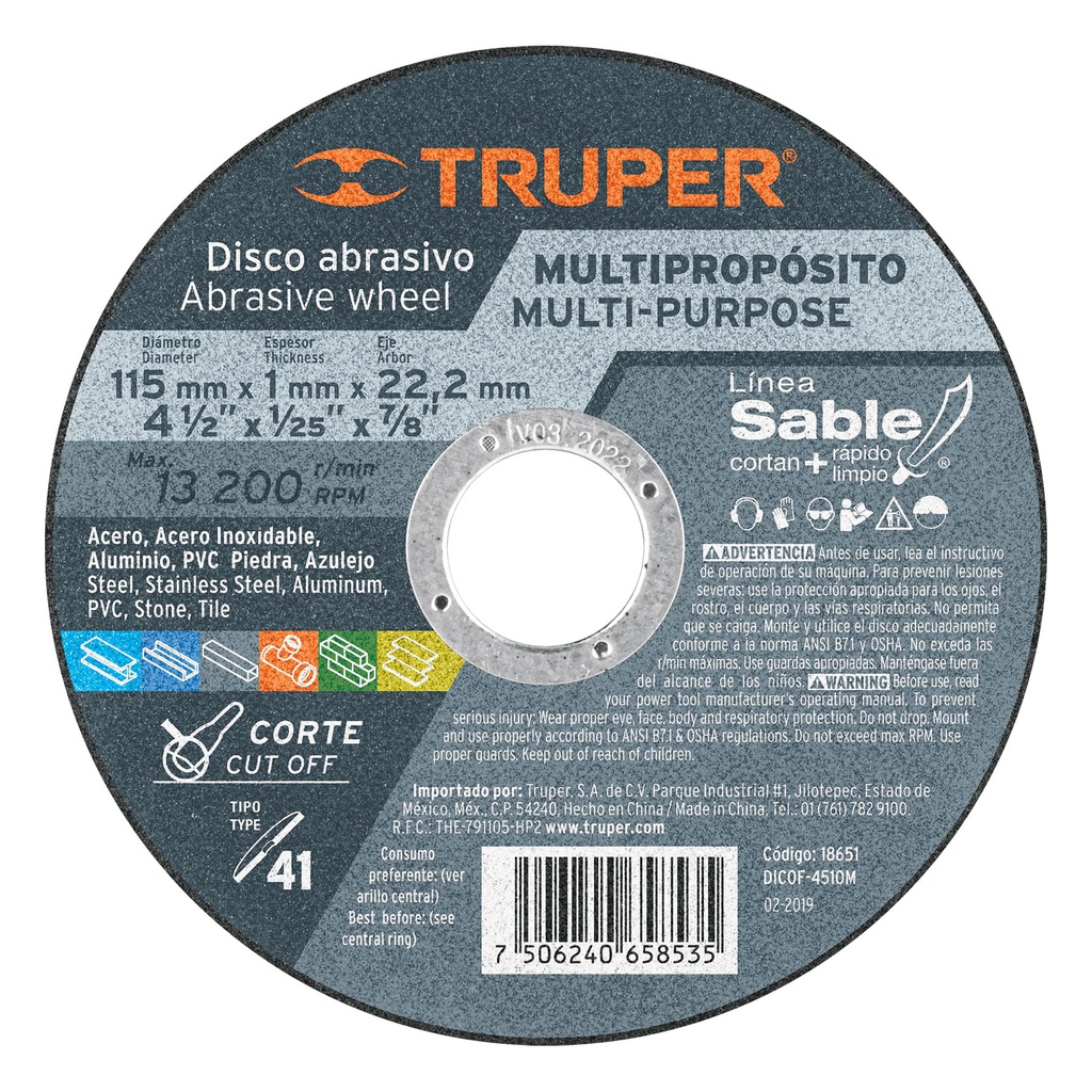 DISCO CORTE METAL 4-1/2 TRUPER