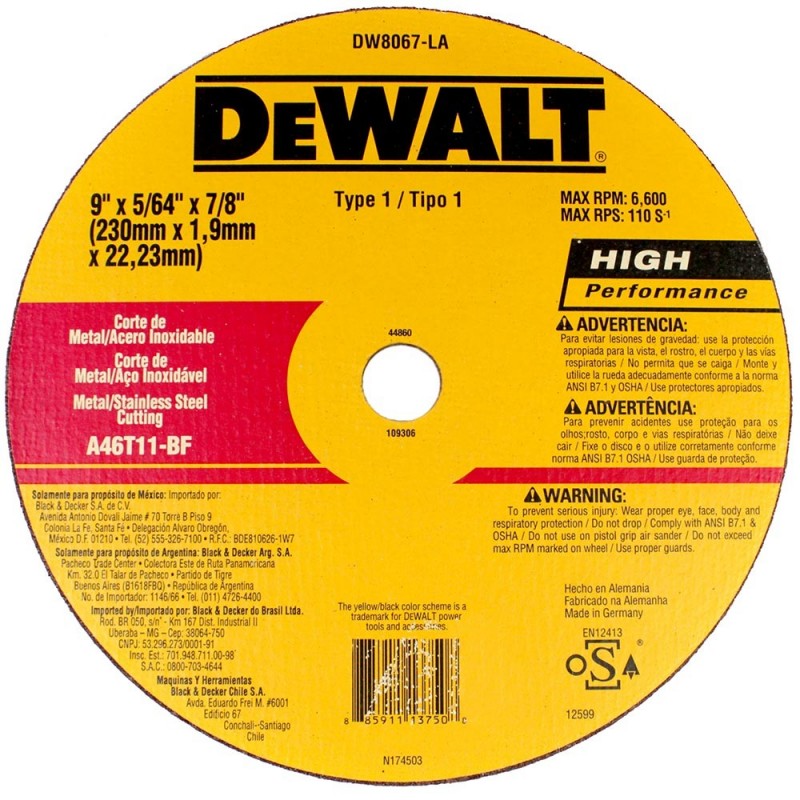 DISCO CORTE METAL 9 DEWALT